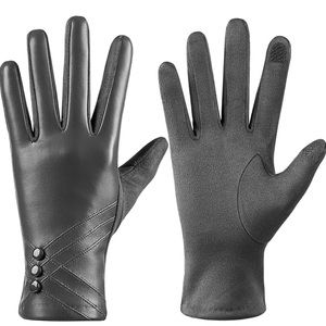 Leather Gloves, Touchscreen Texting Warm Cashmere Lining Windproof Suede Driving